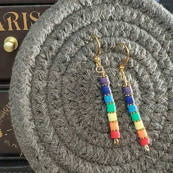 Yoga Chakra Energy Gold Plated Rainbow LGBTQ Pride Handcrafted Earrings - Picture 4 of 11